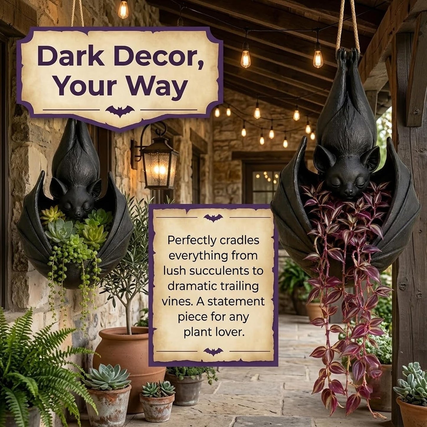 Hanging Bat Plant Pot for Succulents Trailing Vines Greenery