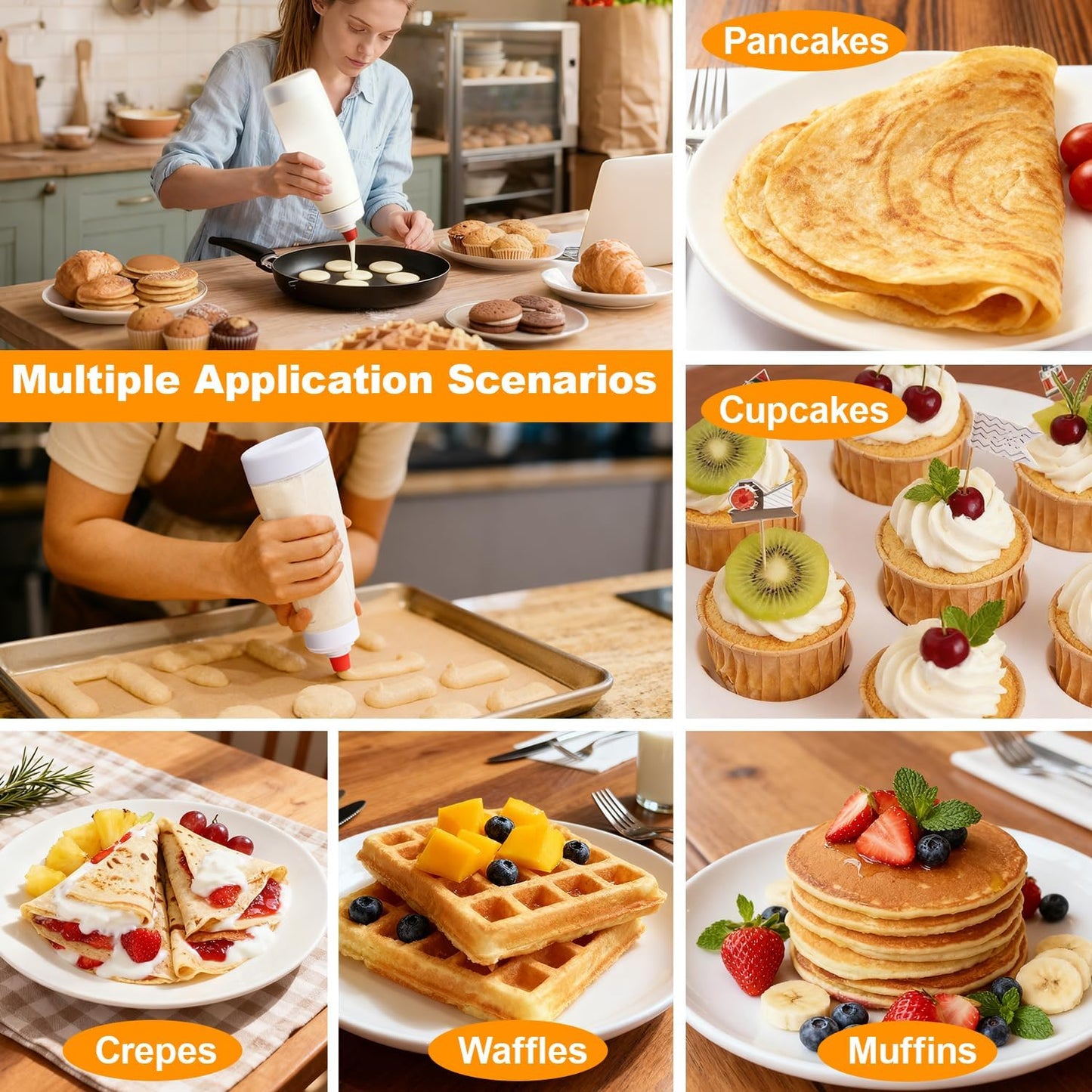 Pancake Batter Dispenser & Mixer Bottle with Whisk Ball
