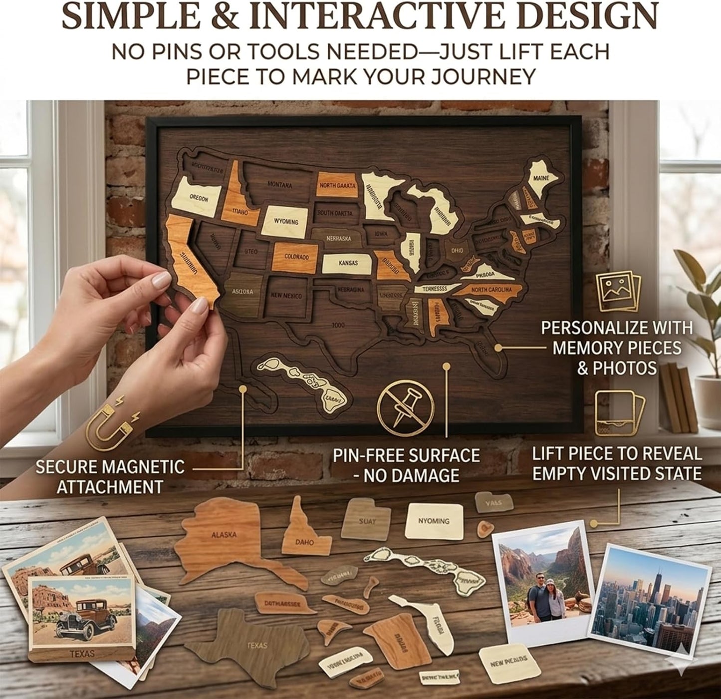 Wooden USA Travel Map Puzzle