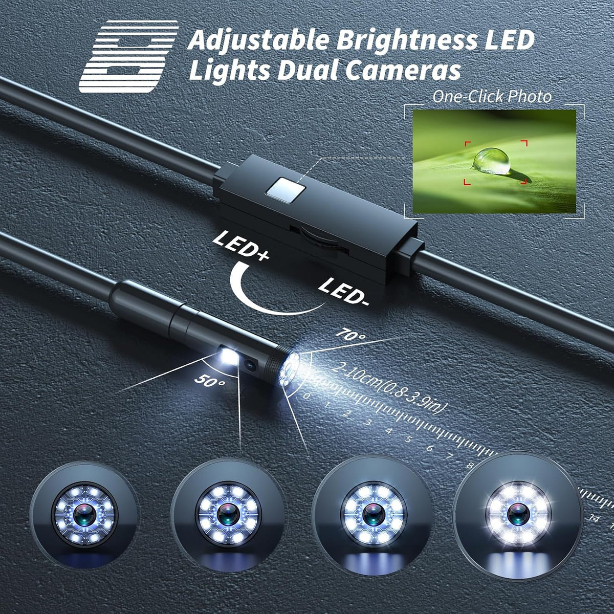 Endoscope Camera with Light, Endoscope with Semi-Rigid Snake Camera