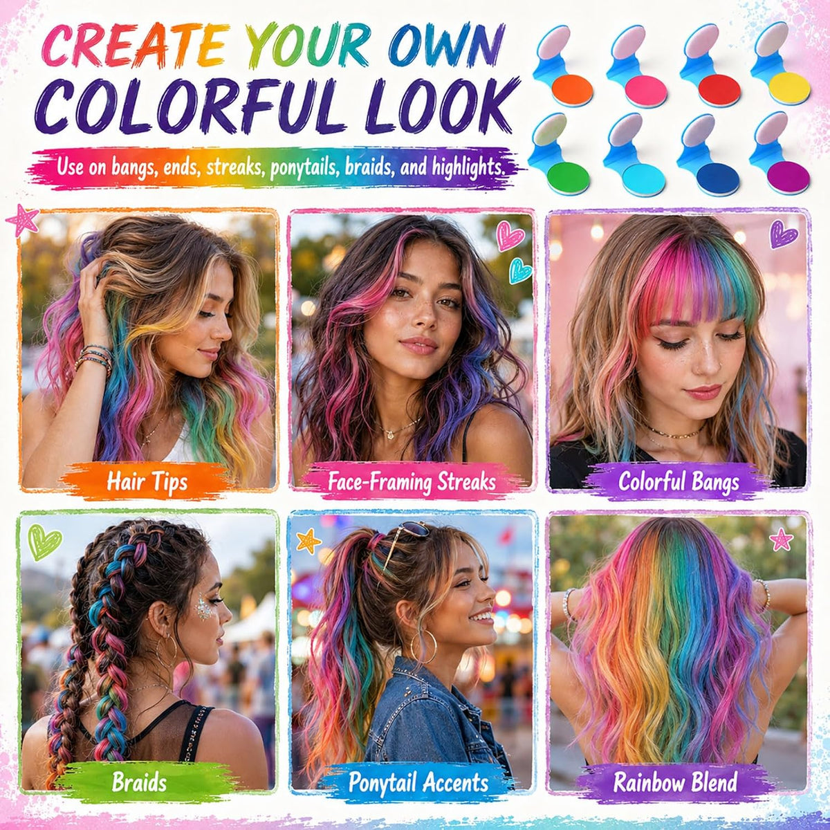 10 Color Of Hair Dye Powder - Washable Temporary Hair Dye