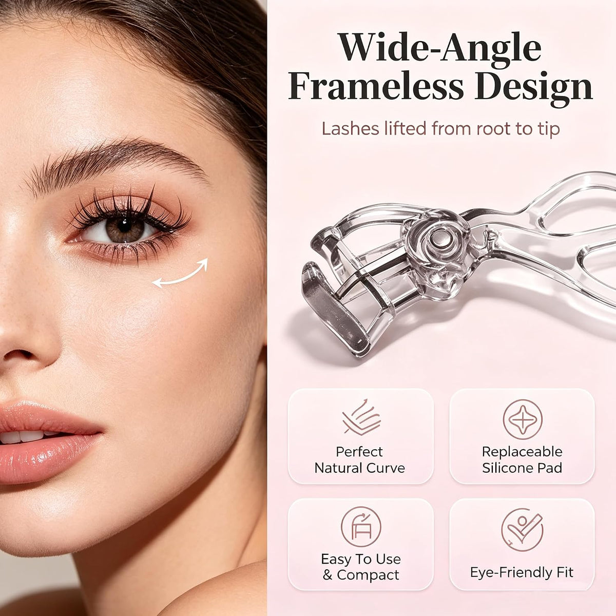 2Pcs Wide-Angle Eyelash Curler with Built-In Comb Gentle No-Pull Design