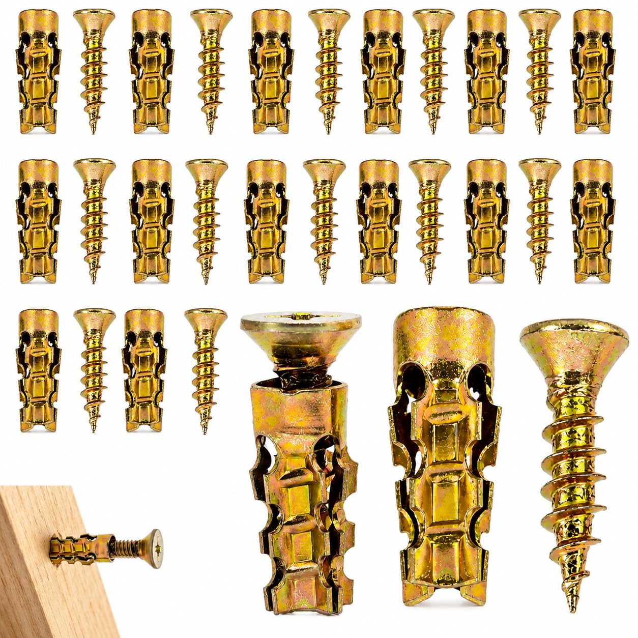 100pcs Expansion Screw Set for Cabinet Hinge Repair, Stripped Thread Restoration & Door Fastening, for Wood/Tile/Stone