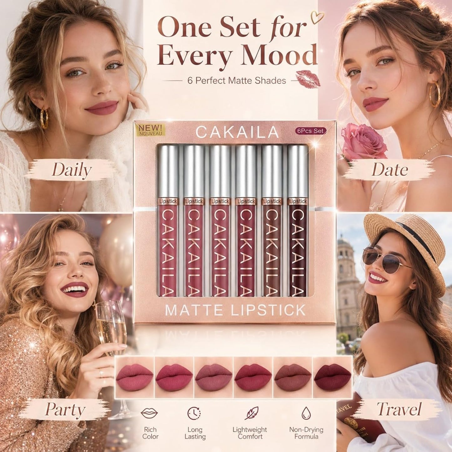 6 Pcs Matte Lipstick Set Long Lasting and Waterproof Lip Gloss