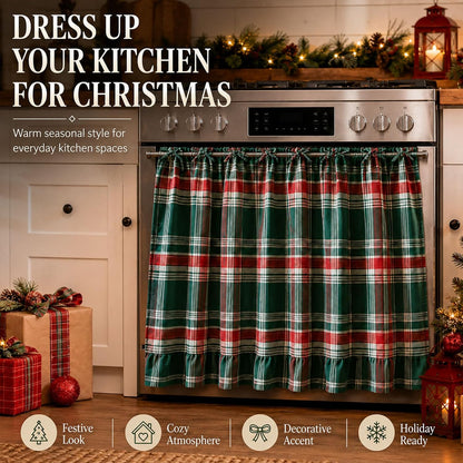 Christmas Gingham Tiered Length Stove Front Curtain