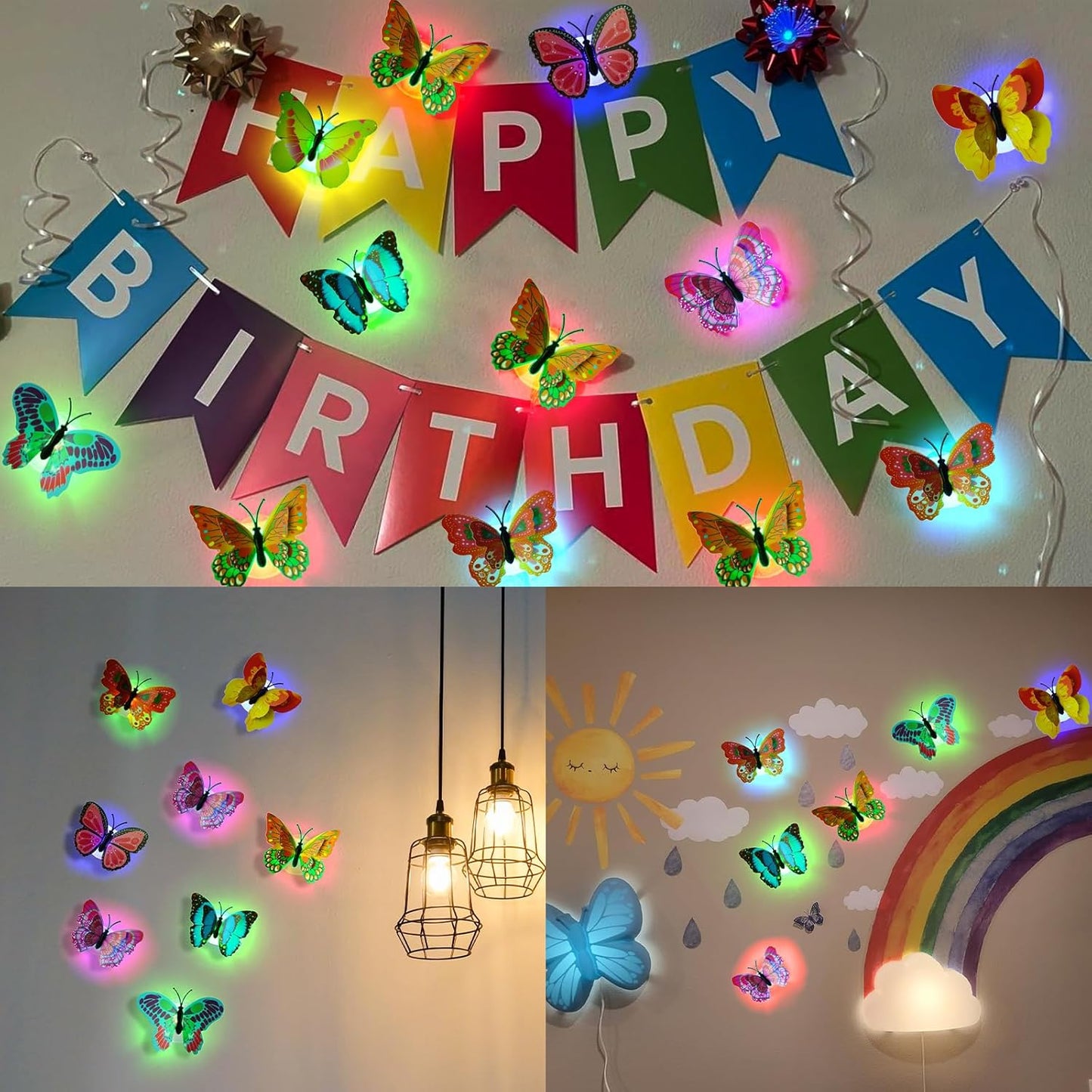 3D Butterfly Decor with Glowing Lights for Bedroom, Wall, Party and Birthday