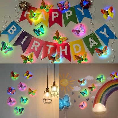 3D Butterfly Decor with Glowing Lights for Bedroom, Wall, Party and Birthday