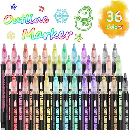 Double-Line Outline Pens Set – DIY Colorful Highlighter Markers