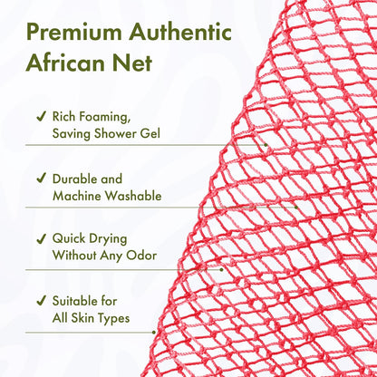 African Net Sponge – Exfoliating Body Scrubber, Long Bath Shower Loofah for Deep Cleansing & Back Scrubbing