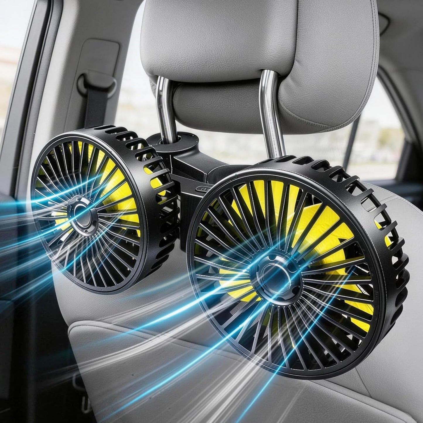 Dual Head USB Car Seat Fans 360° Rotatable Strong Wind