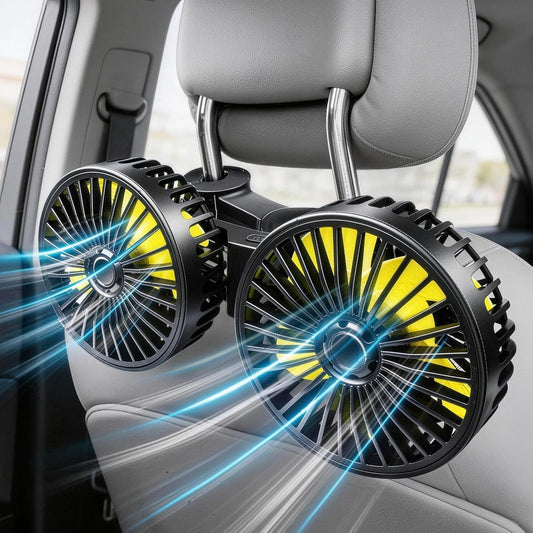 Dual Head USB Car Seat Fans 360° Rotatable Strong Wind