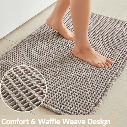 Waffle Bath Mat with Tassels , Soft Super Absorbent Non-Slip