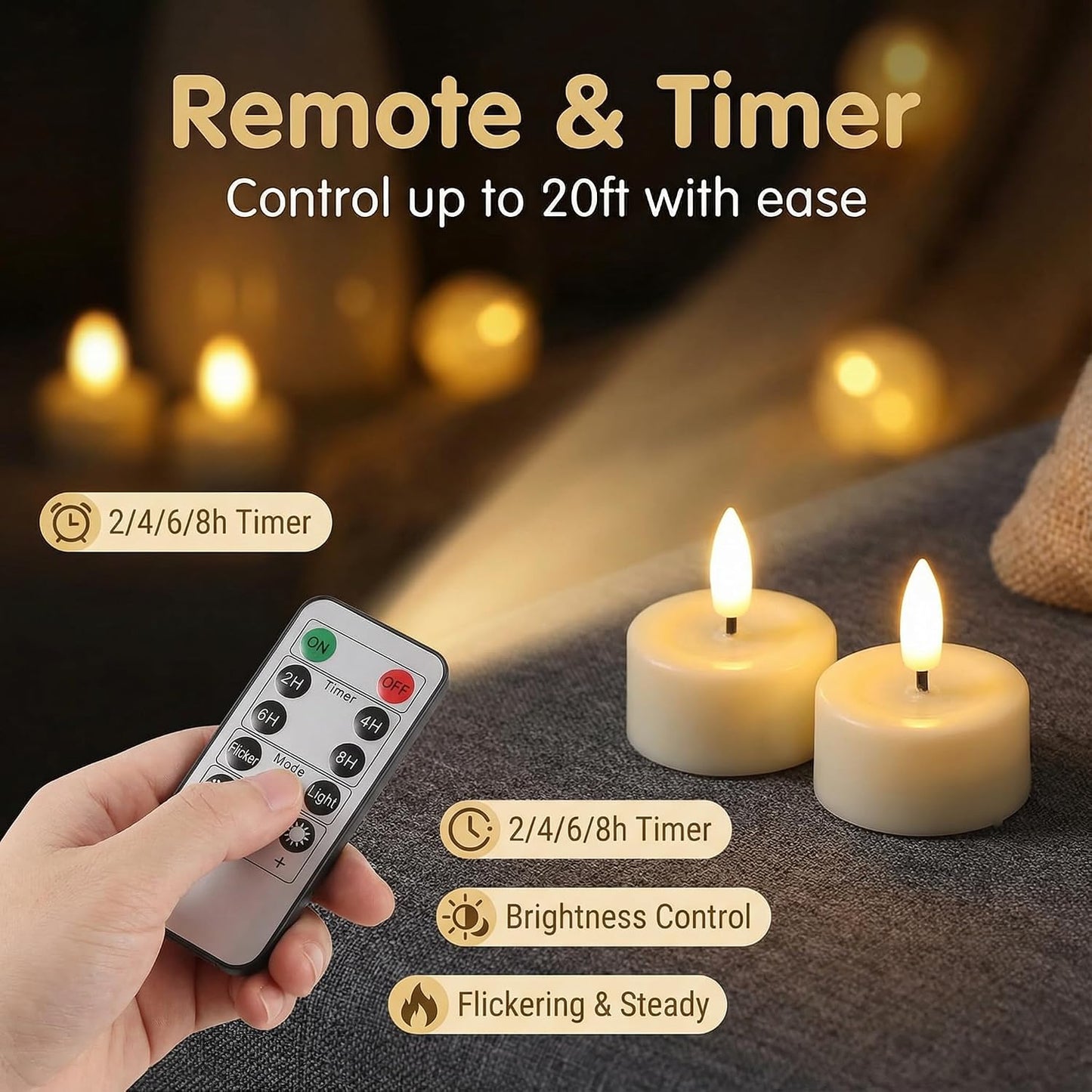 White LED Tealights with Remote Batteries