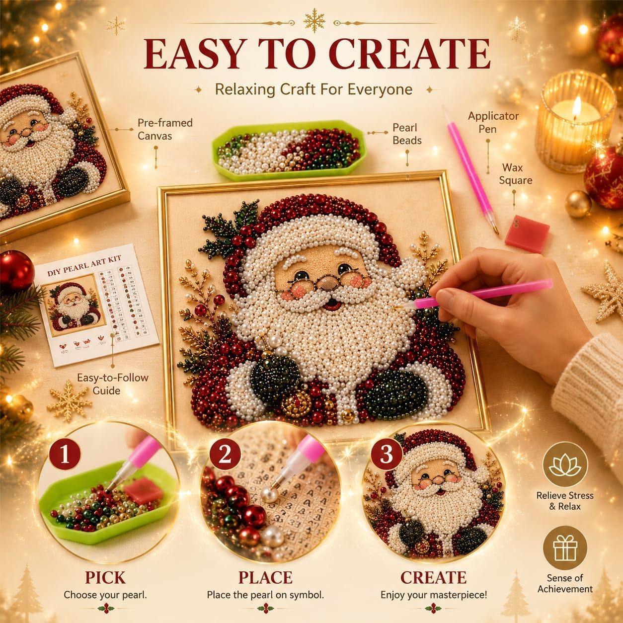 DIY Holiday Pearl Art Kit – Frame Included