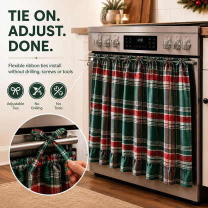 Christmas Gingham Tiered Length Stove Front Curtain
