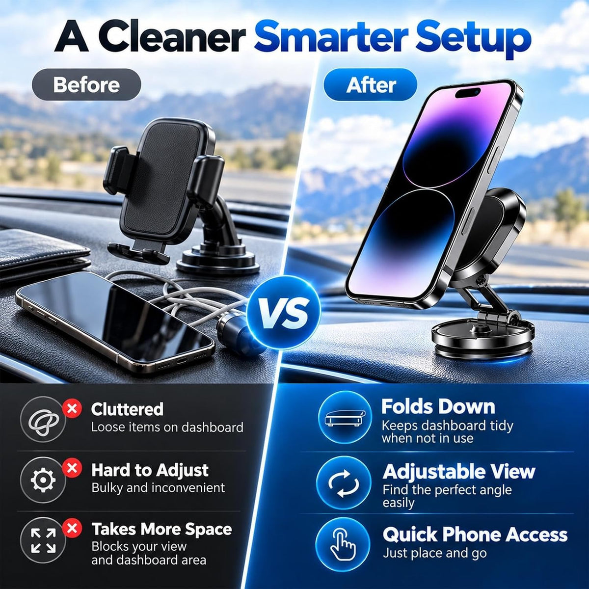 Foldable Metal Magnetic Car Cell Phone Holder
