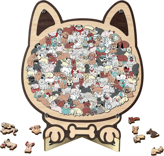 Morandi-Colored Dog Shaped Wooden Jigsaw Puzzle - Cute Dogs Creative Gifts for Dog Lovers