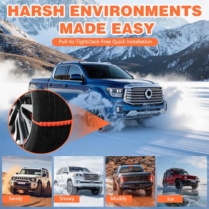 10Pack Emergency Anti-Skid Traction Chains, Reusable Snow Tire Chains for Trucks & SUVs