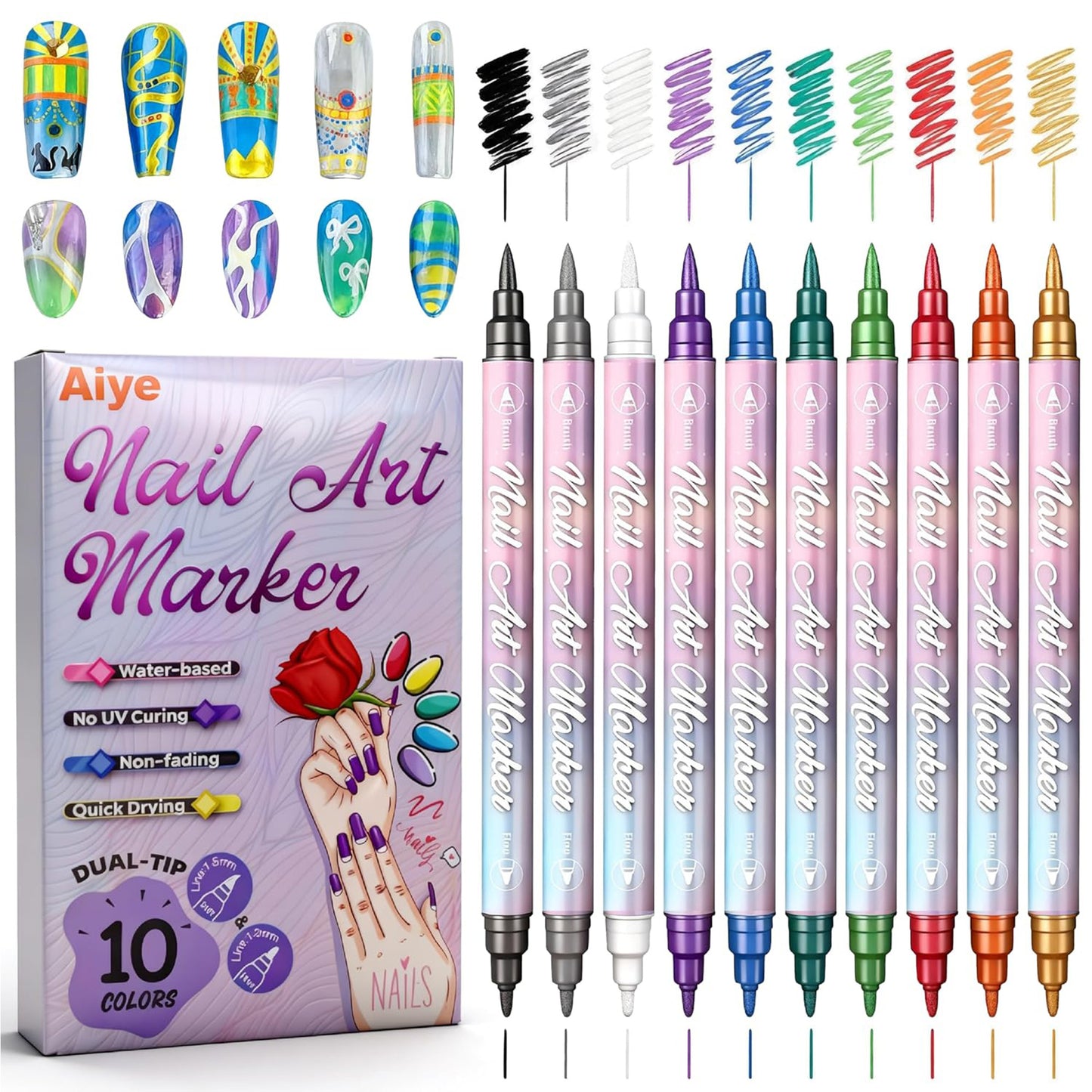 Nail Polish Pens Metallic Nail Art Markers 3D Nail Drawing