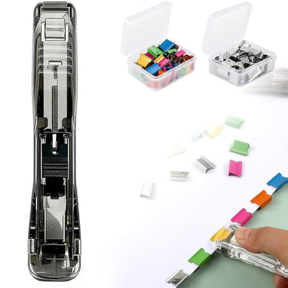 Portable Binder Clip Stapler with 100 Reusable Clips