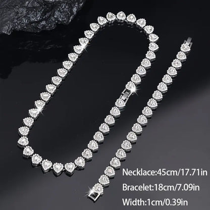 Rhinestone Heart-Shaped Necklace and Bracelet Set