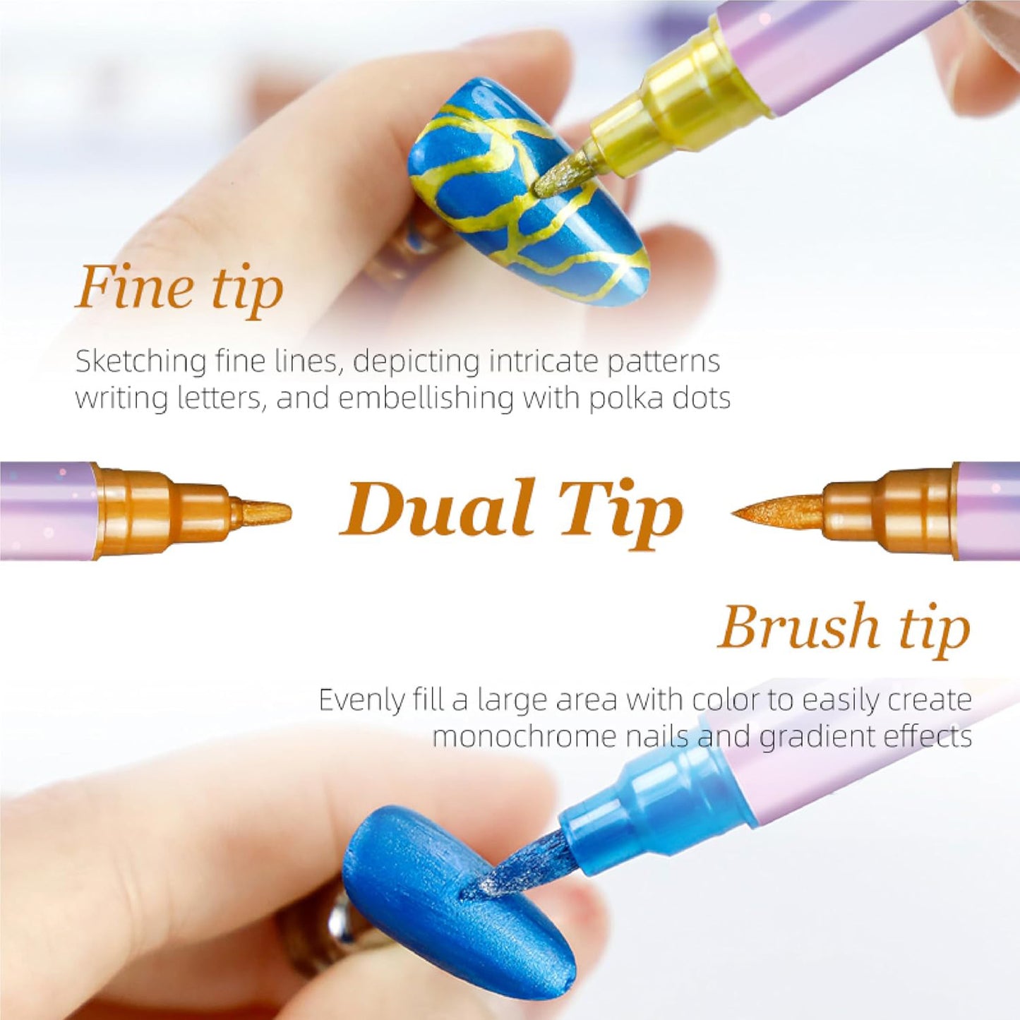 Nail Polish Pens Metallic Nail Art Markers 3D Nail Drawing