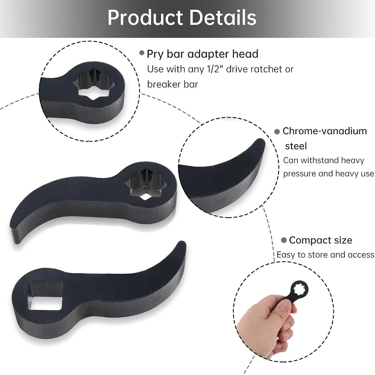2-Pcs Pry Bar Wrench Adaptor Head