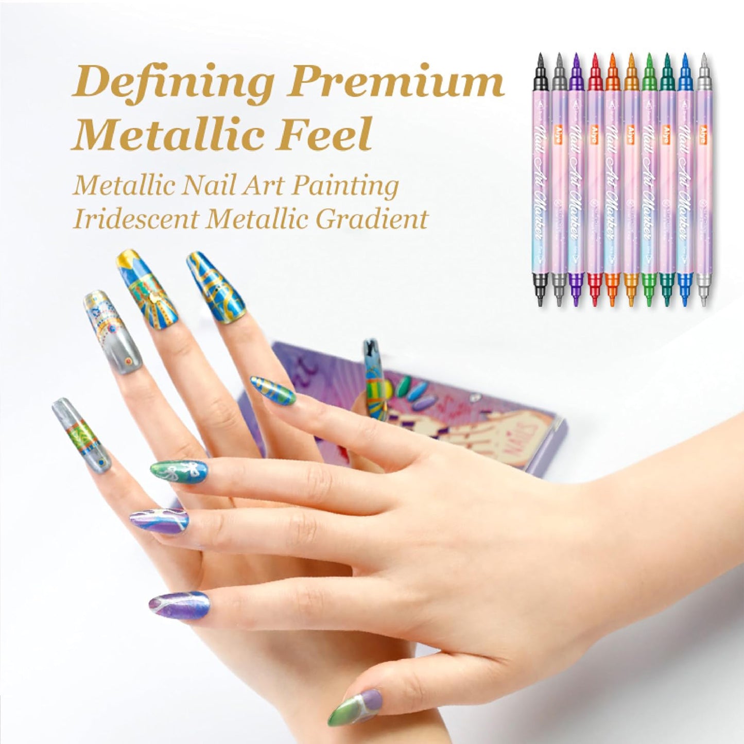 Nail Polish Pens Metallic Nail Art Markers 3D Nail Drawing