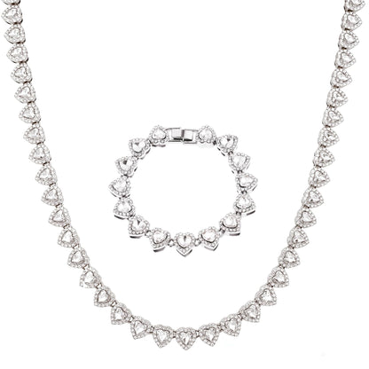 Rhinestone Heart-Shaped Necklace and Bracelet Set