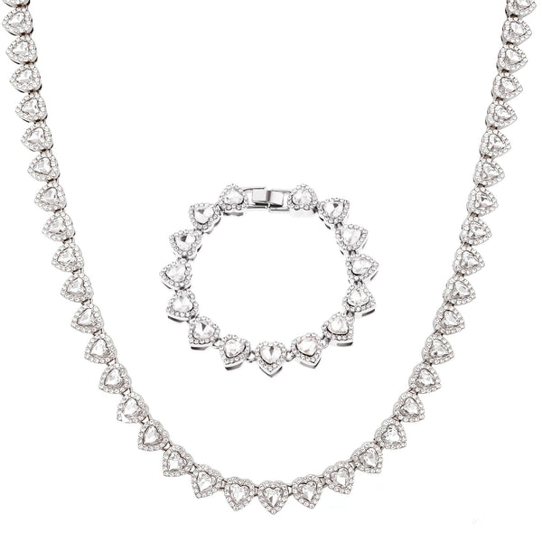 Rhinestone Heart-Shaped Necklace and Bracelet Set
