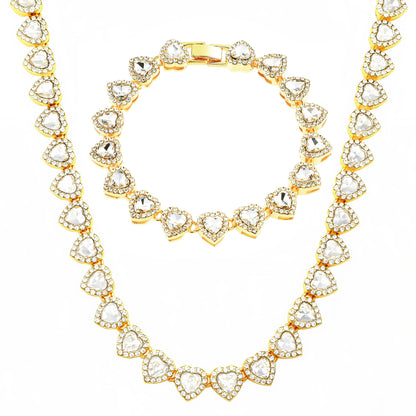 Rhinestone Heart-Shaped Necklace and Bracelet Set