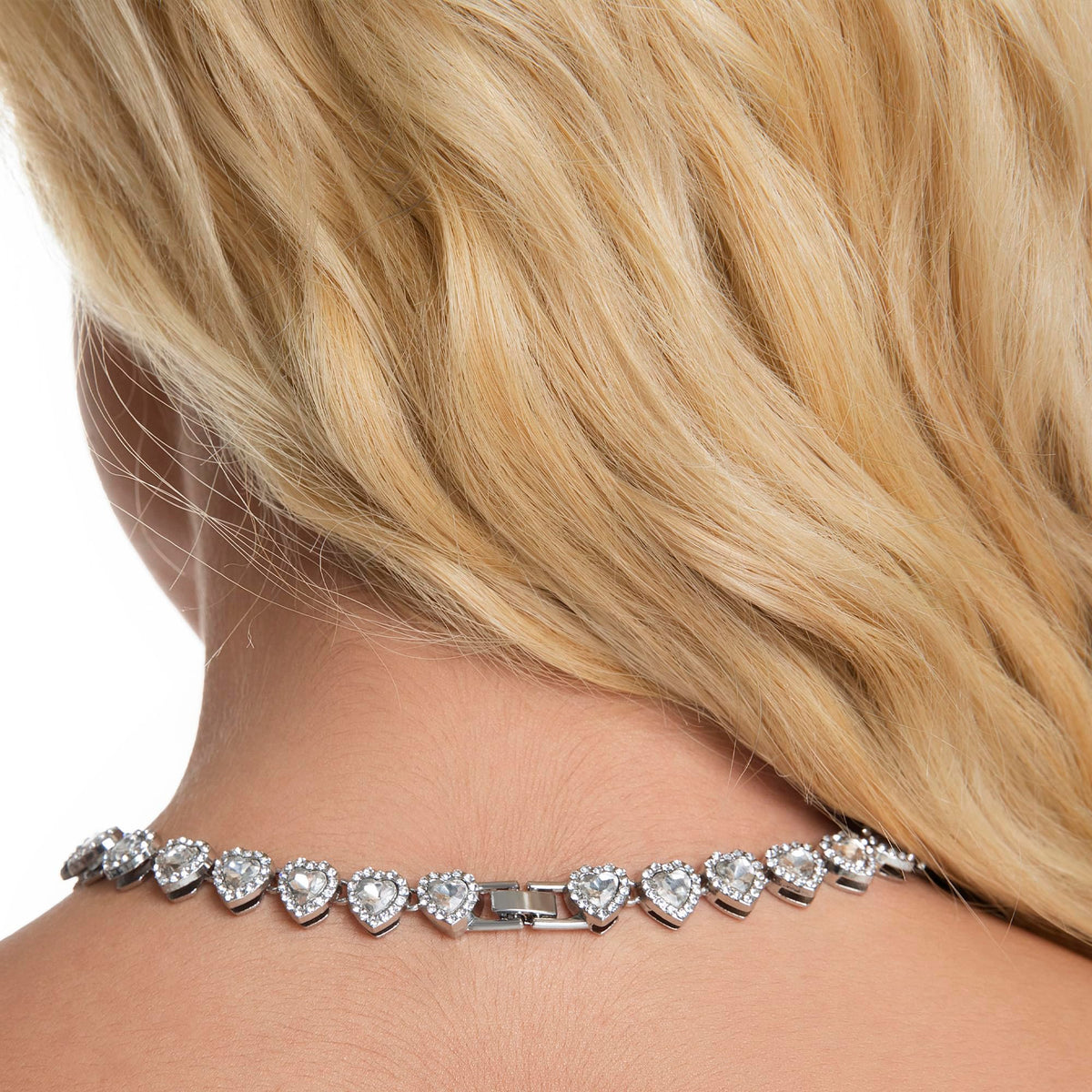 Rhinestone Heart-Shaped Necklace and Bracelet Set