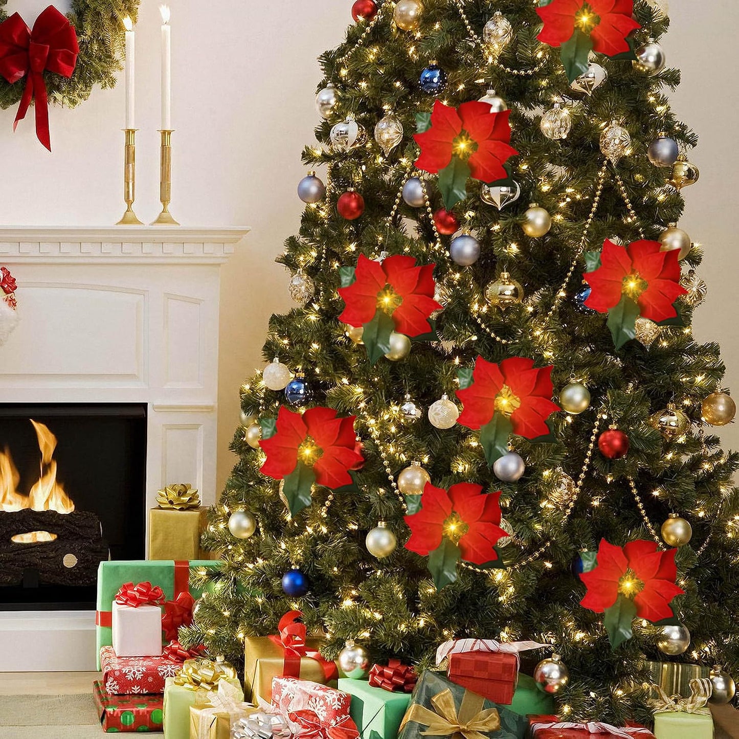 10 Lighted Poinsettias 78.74 inch Christmas Garland