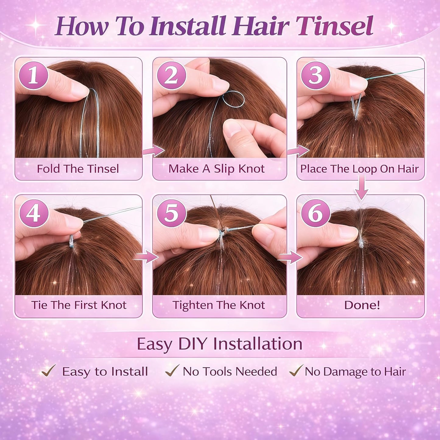 Hair Tinsel Kit – 10 Colors, 2500 Strands Sparkling Fairy Hair Extensions with Tool for Party & Festivals