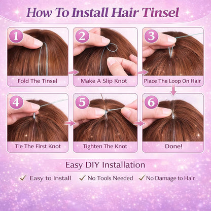 Hair Tinsel Kit – 10 Colors, 2500 Strands Sparkling Fairy Hair Extensions with Tool for Party & Festivals