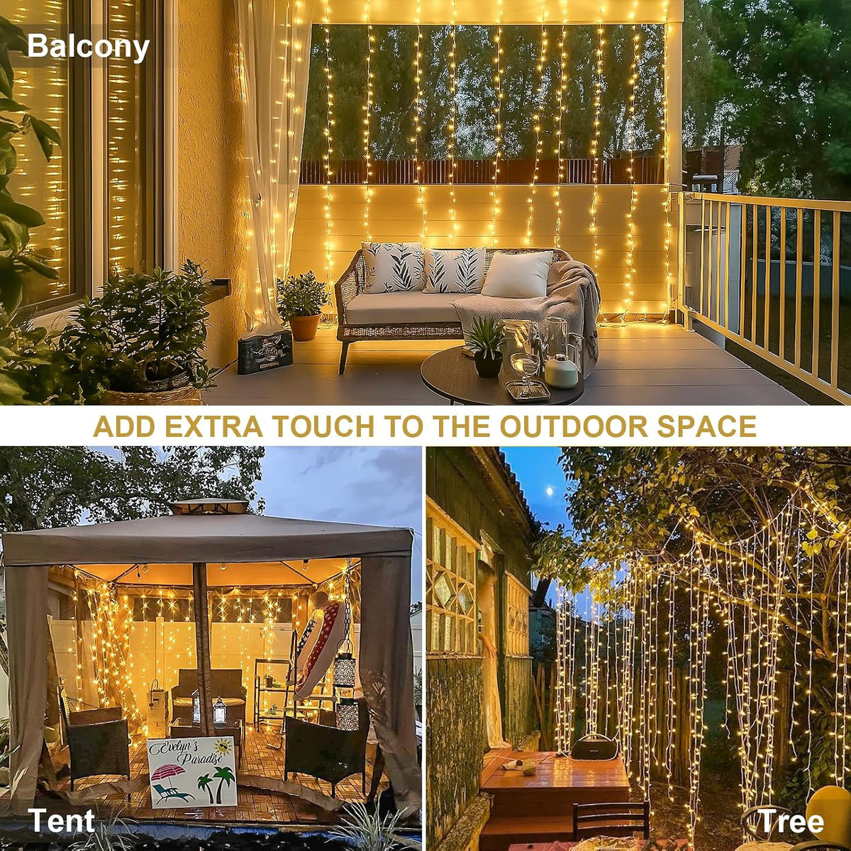 Super-Bright 300 LED Curtain Fairy Lights, 9.8x9.8ft Christmas Decorations
