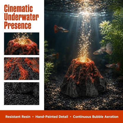 Aquarium Volcano Ornament with Air Stone Bubble Maker for Fish Tank & Small Aquariums