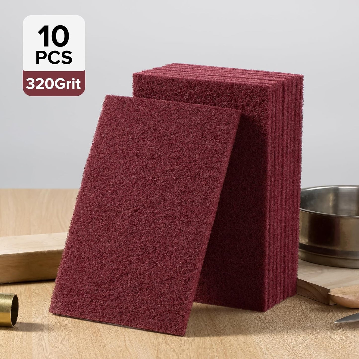 10 Pcs Red Scuff Pads Very Fine Grade Hand Pads, Paint Primer Prep Adhesion Scratch
