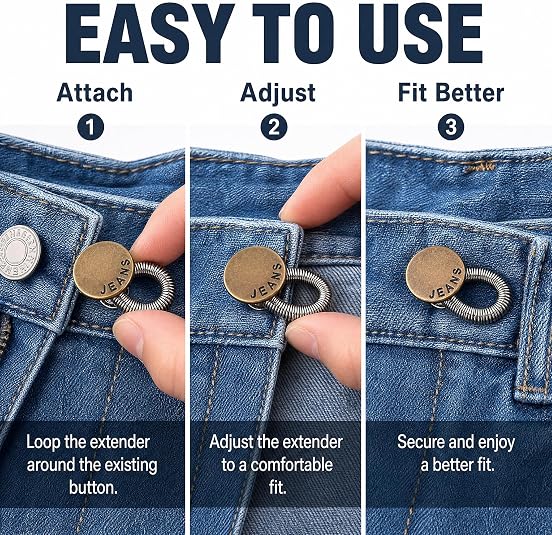 10PCS Flexible Jean Waist Extender, Bronze Waistband Expanders Button