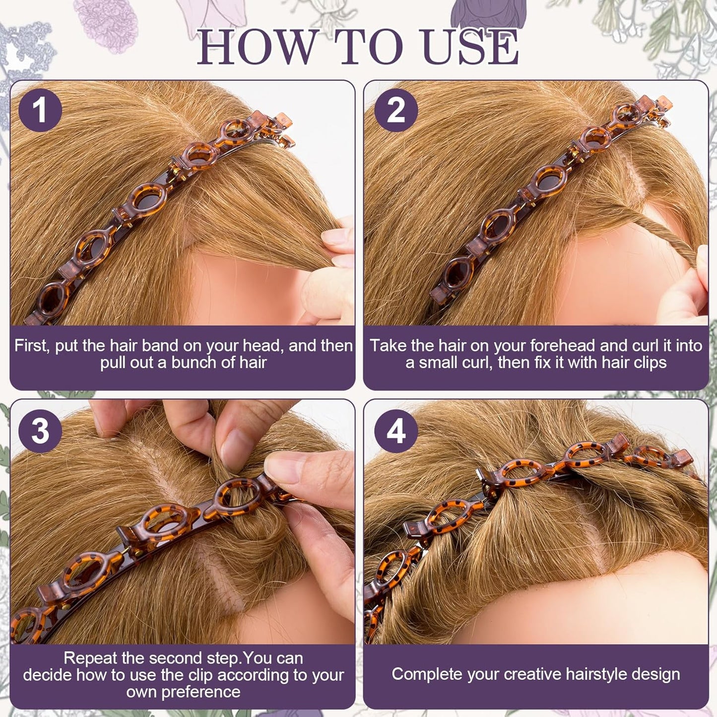 2PCS Butterfly Hair Clips Headband with Teeth for Women, Non-Slip Hair Accessories