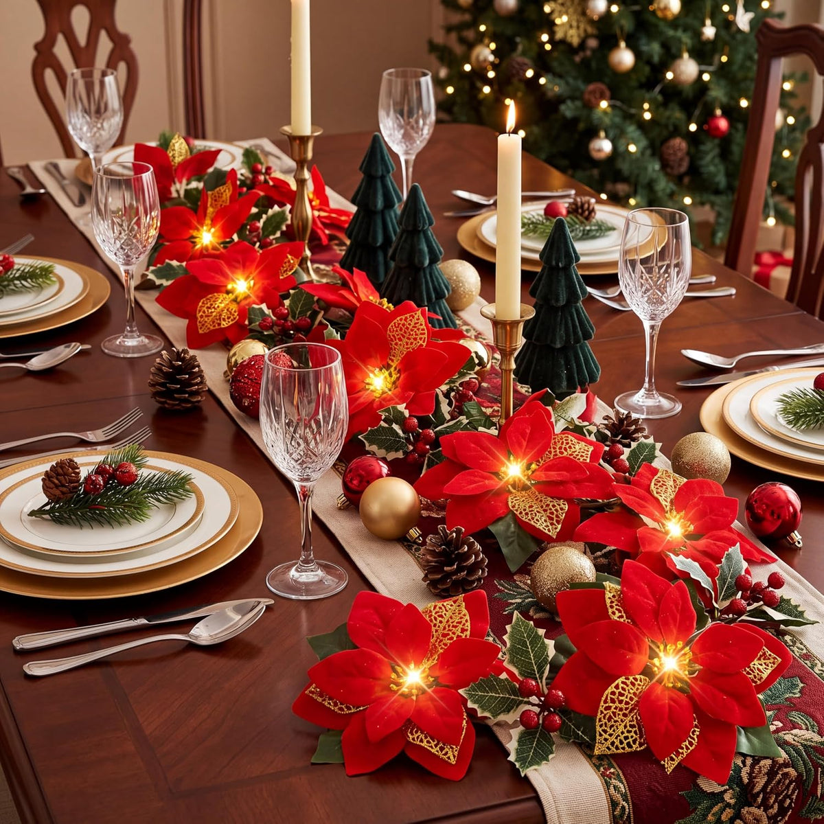 10 Lighted Poinsettias 78.74 inch Christmas Garland