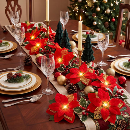 10 Lighted Poinsettias 78.74 inch Christmas Garland
