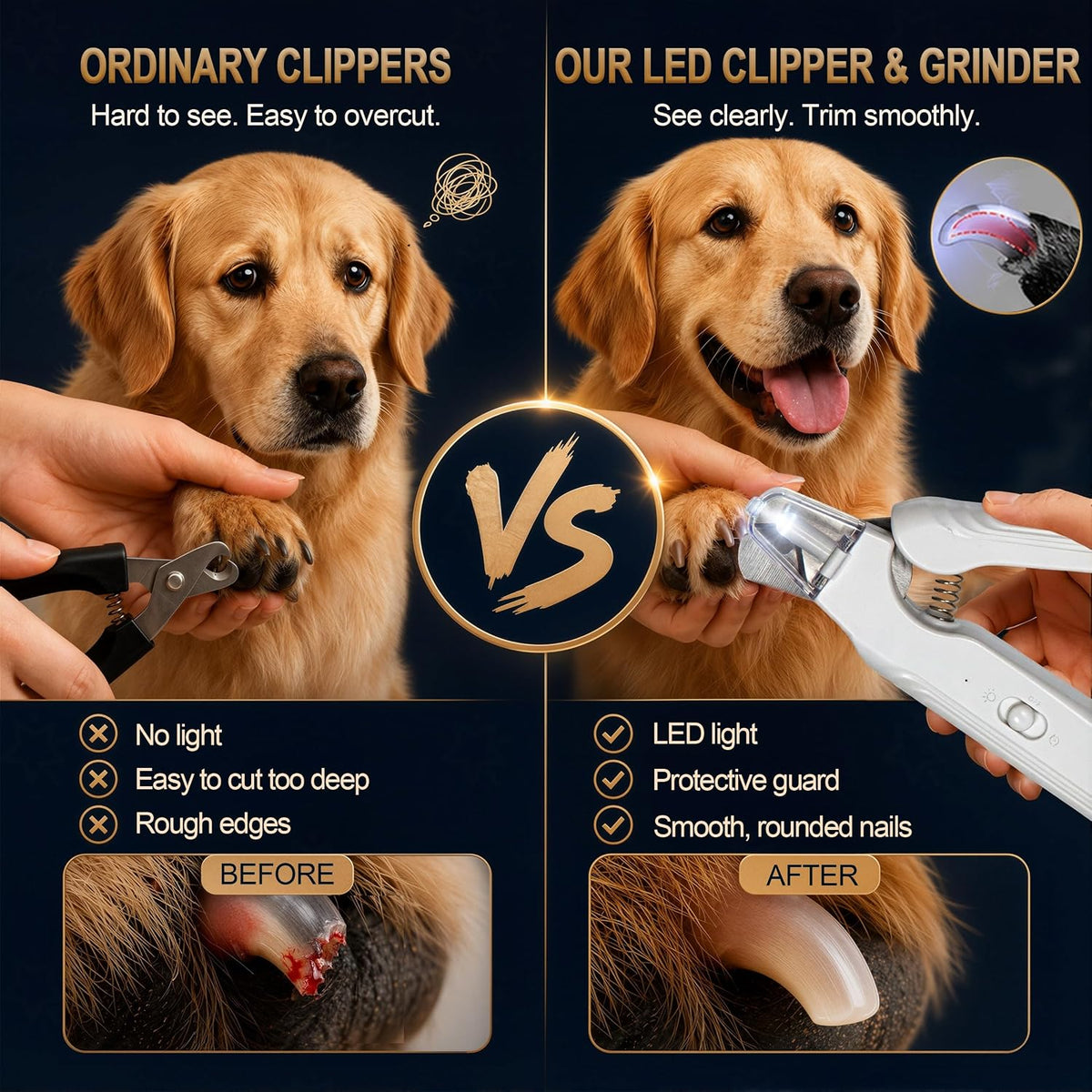Dog Nail Clippers with Light & Grinder