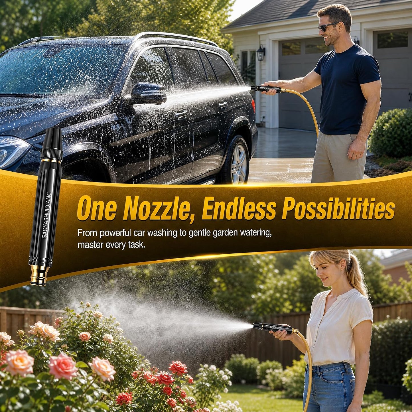 High Pressure Water Spray Nozzle – Heavy Duty Hose Attachment for Pressure Washer, Car, Patio & Motorcycle Cleaning