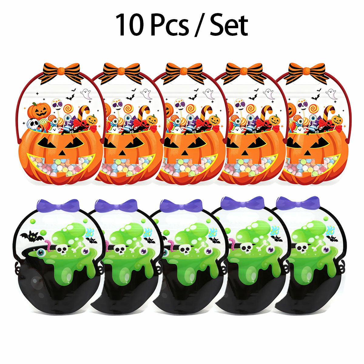 10-Pack Halloween Candy Bags, Pumpkin Skull Plastic Gift Bags
