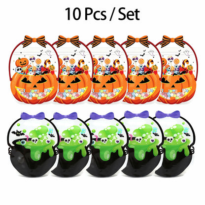 10-Pack Halloween Candy Bags, Pumpkin Skull Plastic Gift Bags