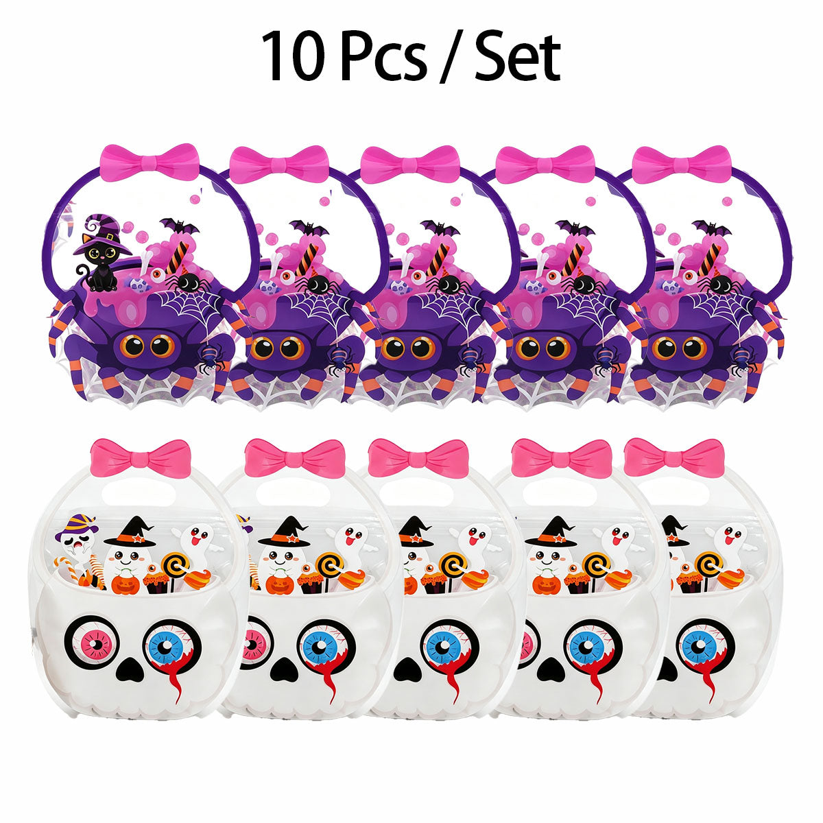 10-Pack Halloween Candy Bags, Pumpkin Skull Plastic Gift Bags