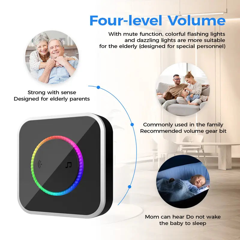 Wireless Home Security Door Bell Ringer - Waterproof,Adjustable Volume
