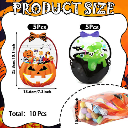 10-Pack Halloween Candy Bags, Pumpkin Skull Plastic Gift Bags