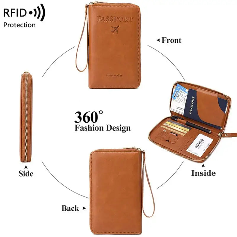 RFID Shield Multi-Functional Wallet-PU Leather Passport Holder